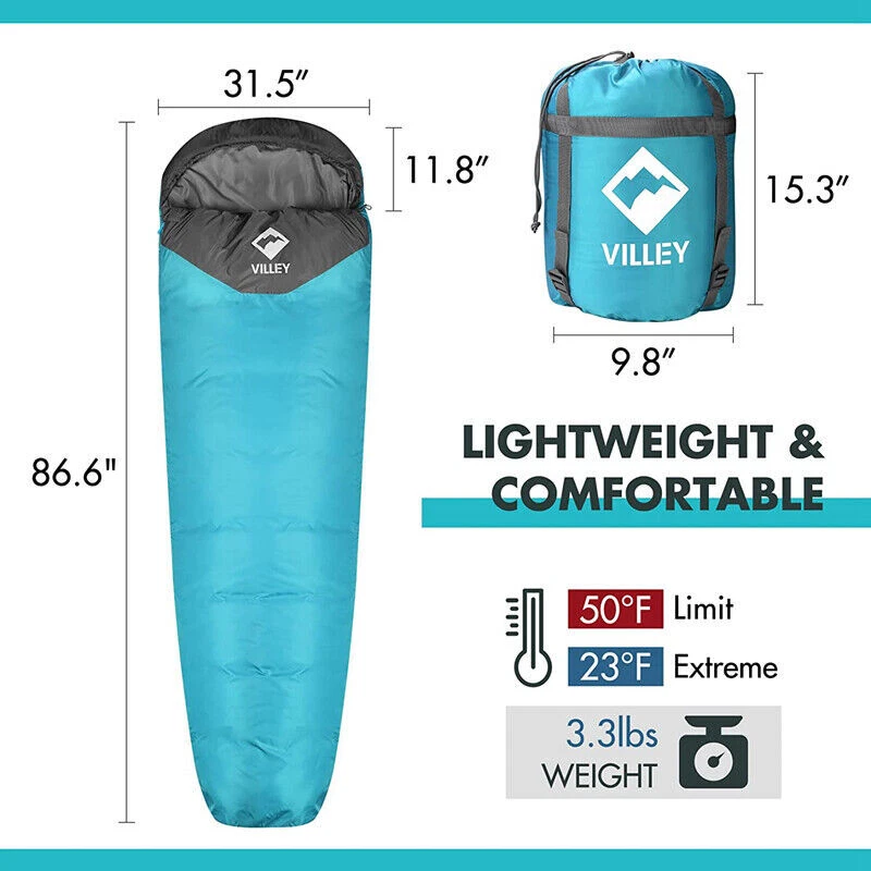 Mummy Sleeping Bag Lightweight Backpacking Sleeping Bag 3-4 Seasons w/ Carry Bag - Image 3 of 4