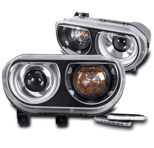 FOR 08-14 CHALLENGER (HID) CRYSTAL HEADLIGHT LAMP BLACK W/BUMPER DRL LED - Bild 1 von 4