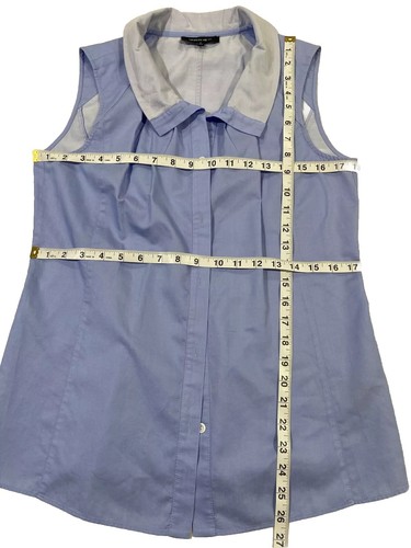 Lafayette 148 New York Womens Blue Cotton Sleeveless Blouse Top Size 8 MSRP $248 - Picture 3 of 7