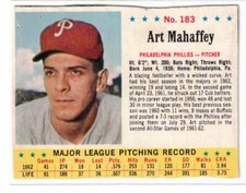 1963 Jell-O #183, Art Mahaffey, Philadelphia Phillies, Small Tear