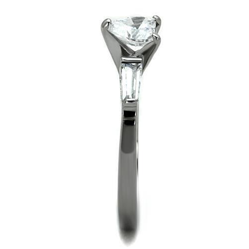 Silver Heart Ring Engagement Baguettes Cubic Zirconia No Plating Steel Elegant - Picture 8 of 9