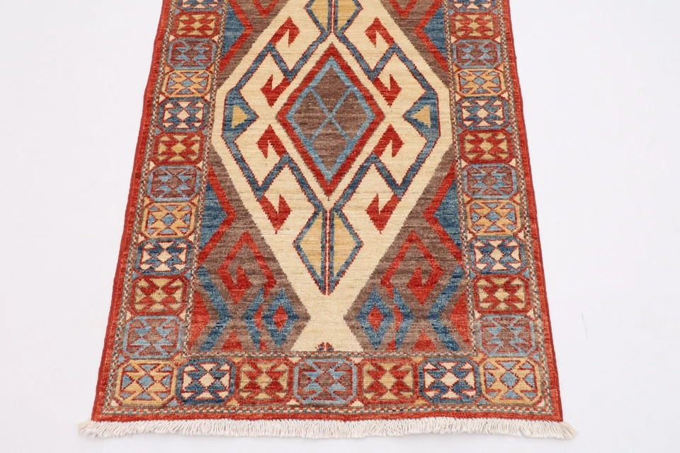10 ft Hallway Tribal geometric Runner Rug Afghan Hand Knotted Wool Rug - Image 4 of 4