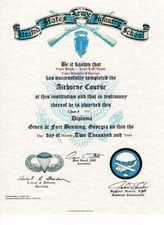 United States Army Airborne Jump School Course School Replacement Certificate