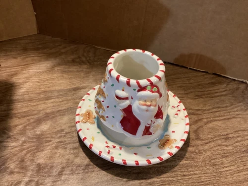 Home Interiors Candle Holder and Shade Christmas Santa Tree Gingerbread Man