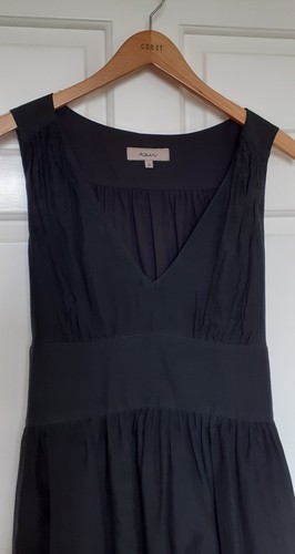 Kew Black Silk Cotton Dress UK12 V-Neck Sleeveless Full Skirt Lined Tie Back VGC - Picture 5 of 12
