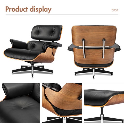 Tall Eames Lounge Chair and Ottoman Walnut Rosewood Swivel Armchair Real Leather - Picture 27 of 103