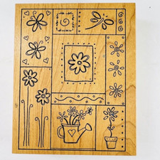 Vtg Great Impressions Garden Flowers Collage Butterflies Hearts Rubber Stamp K74