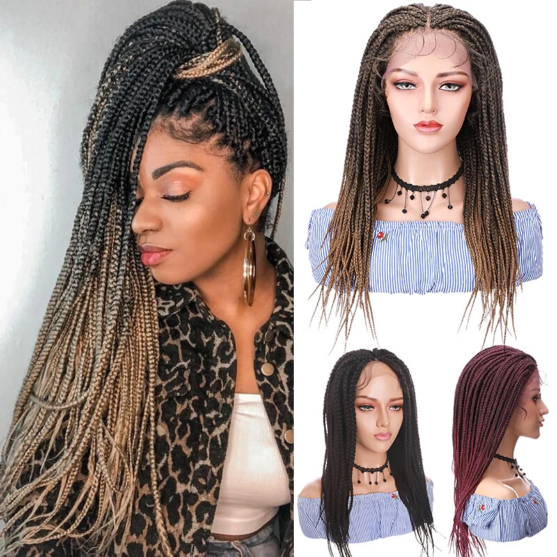 Natural Long Box Braids Lace Frontal Wig Black Brown Double Nice Braided  Wigs