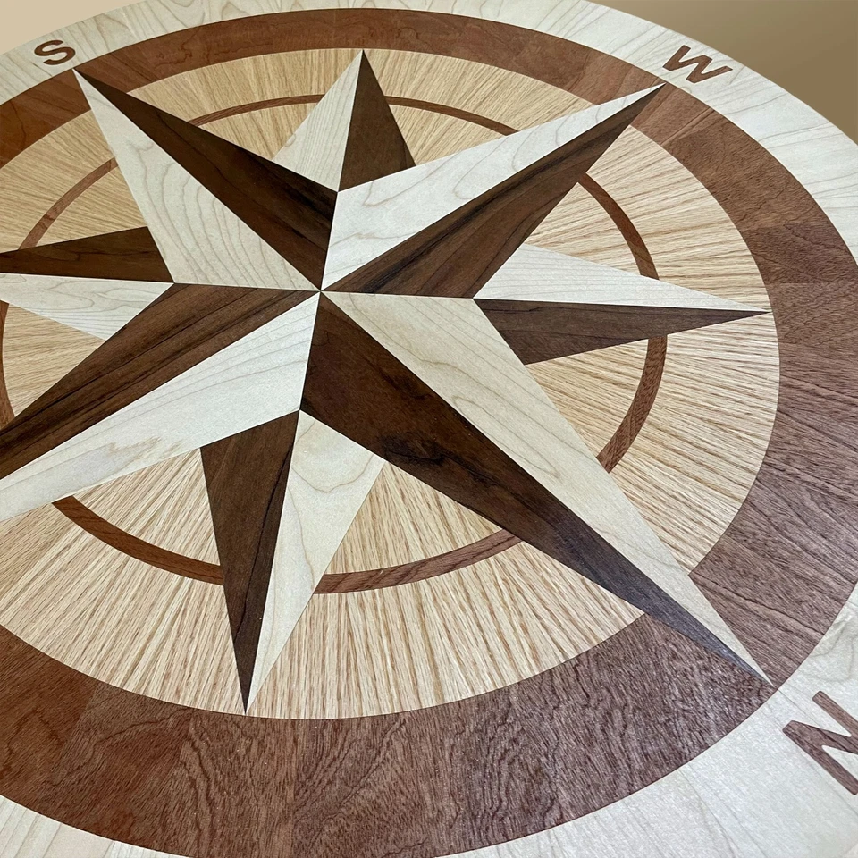 Incrustación de piso brújula de madera de 12" x 3/4" - Medallón de madera dura decorativo hecho a mano Foto 4 de 4