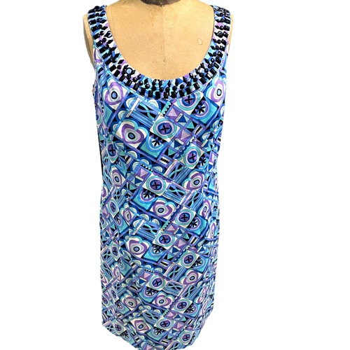 Vintage Sigrid Olsen Signature Print Blue Mod Pattern  Midi Dress Size 10 NWT - Picture 2 of 12