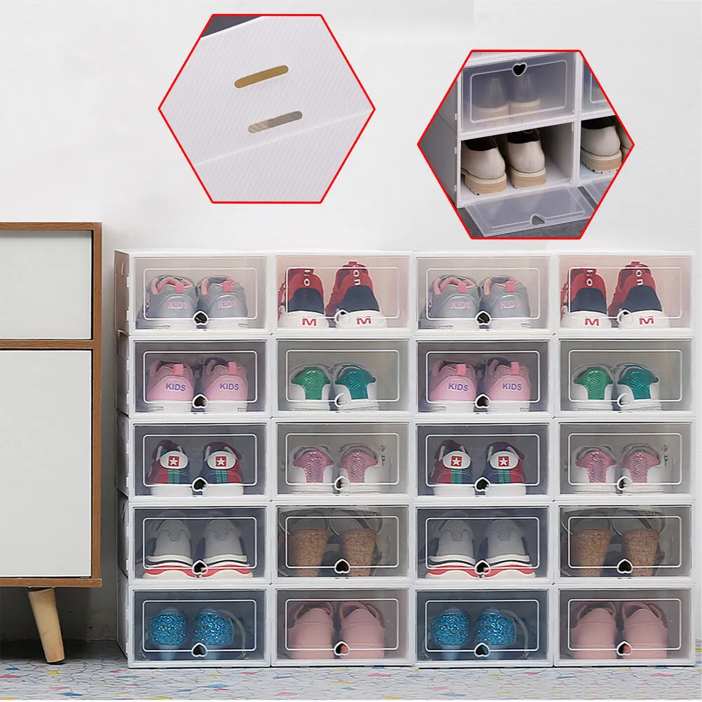 20pcs Foldable Shoe Box Plastic Storage Cage Stackable Organizer Saving  Space