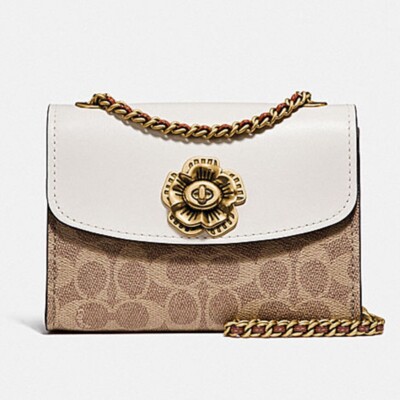 Coach Small Signature Parker 18 Shoulder Bag White Brown | eBay