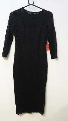 AX Paris Kleid schwarz 3/4 Arm knielang UK 10 LN002 II 03