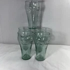Five Coca Cola Classic VTG Green Pebbled Glasses Indiana Glass Co #6316