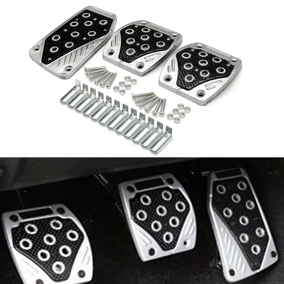 3PCS Car Foot Pedals Pad Cover For Brake Clutch Accelerator Set Aluminium Alloy - Image 4 of 4