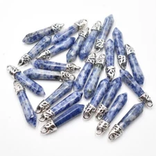 20pcs Natural Sodalite Stone Pillar Hexagonal Column Pendant Jewelry Necklace GQ