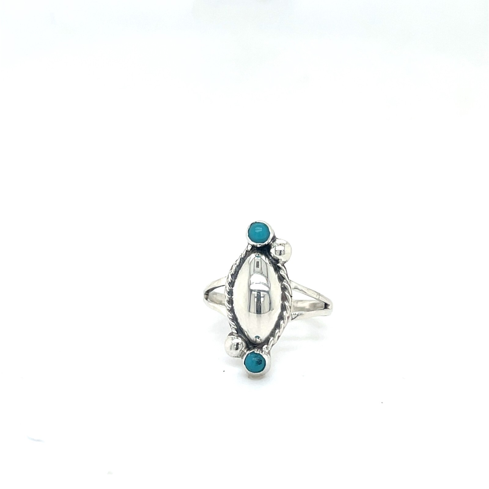 Sterling Silver Ring with two small Turquoise, Si… - image 1