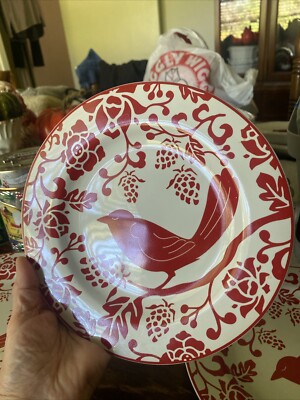 3 Pieces Pier One 8'' Red Bird Salad, Dessert Stoneware Plates (Qty. 3)