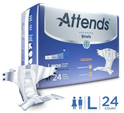 Attends 48 Advanced Briefs for Adult Incontinence w/ Severe Absorbency (Size L)