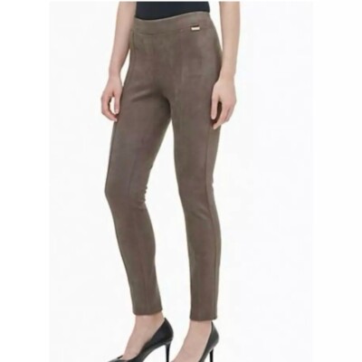 Calvin Klein Pants Womens Small Brown Taupe Faux Suede Skinny Pull On  Leggings | eBay