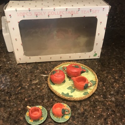 Mini Apple Tea Set 10 Piece Apples & Flowers Picnic Vintage 1995 CBK w ...