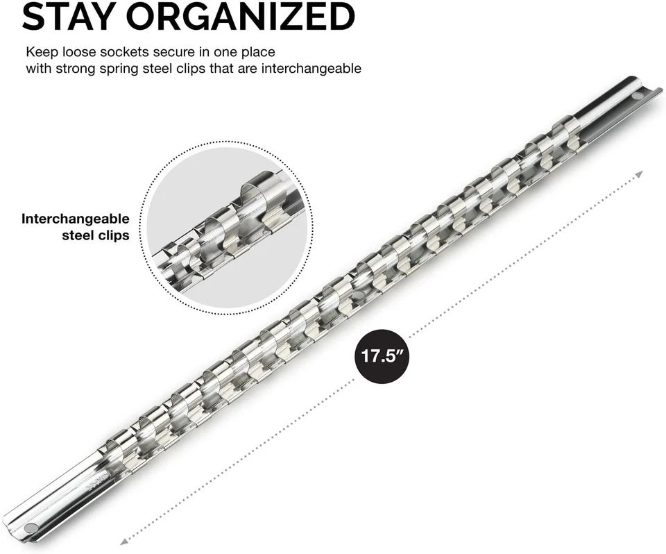 Neiko 03969A Riel Soporte Enchufe, Juego Organizador de 3 Piezas | 1/4, 3/8 y 1/2 Pulgadas D Foto 3 de 4