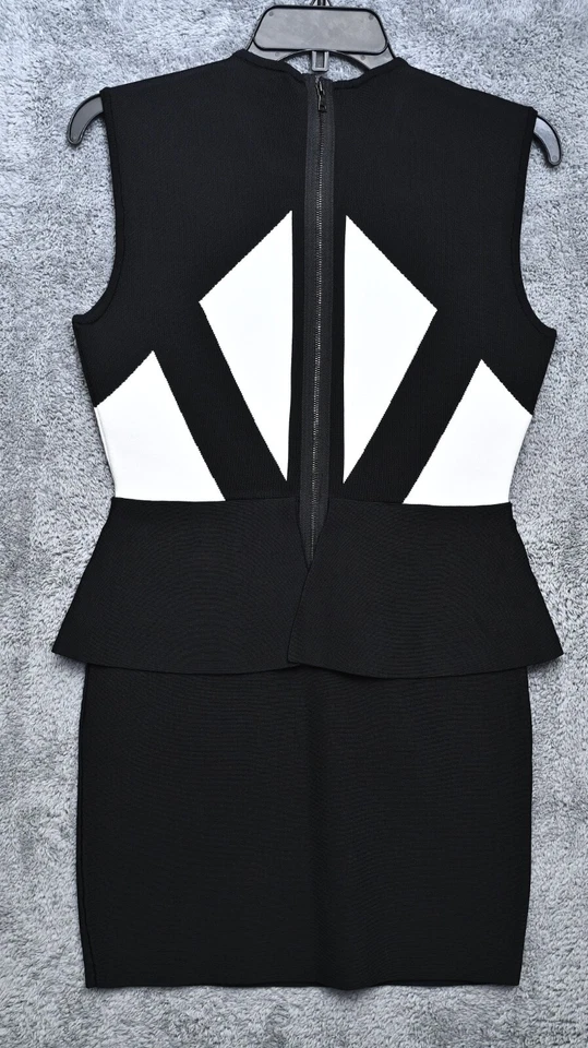 Vestido feminino BCBGMAXAZRIA Caprice geométrico peplum jacquard tamanho médio novo com etiquetas - Imagem 2 de 4