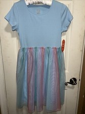 Wonder Nation Girl's Blue Short Sleeve Multicolor Tutu Dress Size XL 14-16 NEW