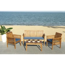 SAFAVIEH Outdoor Collection Carson 4-Piece Patio Set | Natural/Navy |