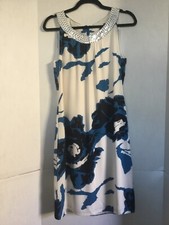 TORY BURCH Blue Floral Sleeveless Sheath Dress US sz 2 Wedding Guest
