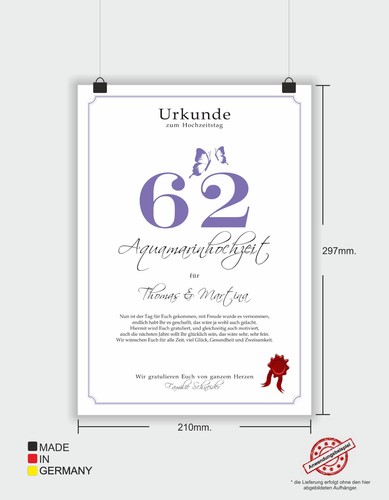 Hochzeitstag Geschenk Urkunde 1-80 Hochzeitstag Ehejubiläum wählbar - Bild 438 von 567