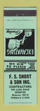 Matchbook Cover - FS Short Excavating Contractor Webster NY