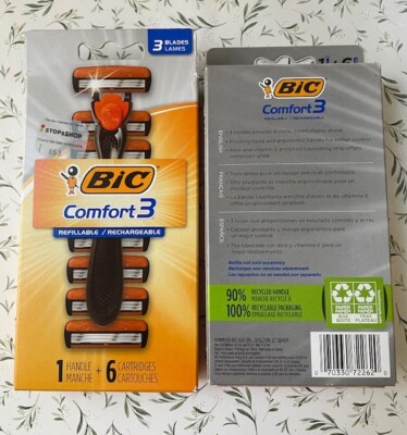 BIC Comfort3 Men's Disposable Razor, 3 Blades, 6 Cartridges, 1 Handle ~ LOT of 2