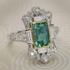 Art Deco Vintage Style 3.45Ct Emerald & Lab-Created Diamond 925 Silver Gift Ring