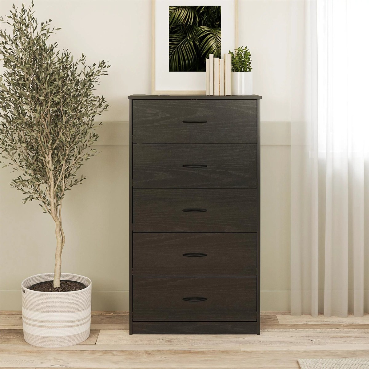 Mainstays Classic 5 Drawer Dresser, Black Oak Finish
