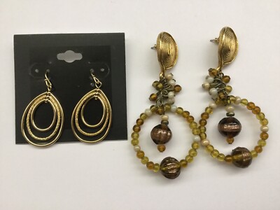 2 PRETTY PAIRS OF PIERCED DANGLE STYLE EARRINGS BEADED & GOLDTONE NICE