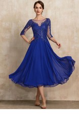 Elegant Mother Of The Bride Dress Scoop Neck 3/4 Sleeves Sequin Applique Chiffon