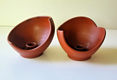Meissen Bottger 2 Mid Century Modern Red Stoneware Candlestick Taper Holder