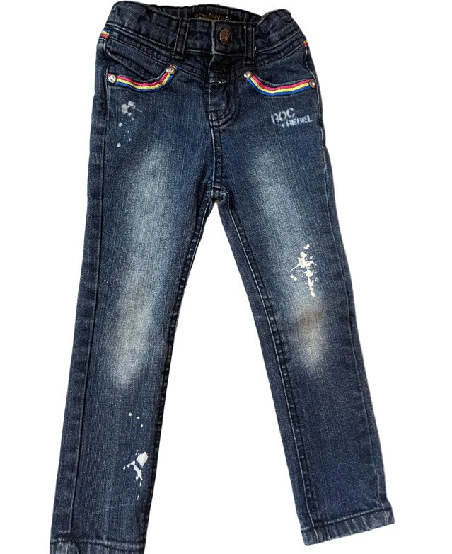 ROCAWEAR 1999 JOVEN 3T NIÑA FLACO AZUL JEANS DESGASTADOS BORDADOS Foto 2 de 3