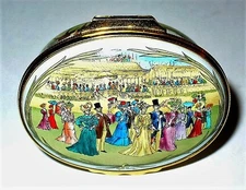 HALCYON DAYS ENAMEL BOX - ROYAL ENCLOSURE AT ASCOT RACES - EDWARDIAN TIMES - MIB