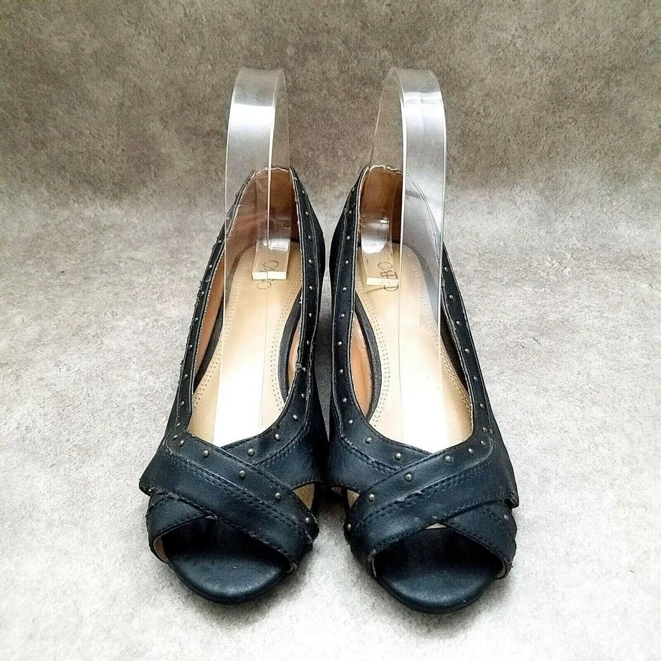 Женские туфли на низкой танкетке Cato S364 размер 7 W черные с открытым носком - Изображение 2 из 4