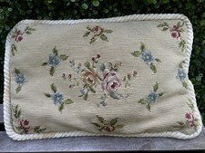 VTG Needlepoint Floral Lumbar Throw Pillow Rope Trim Cottage French Country