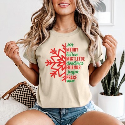 Christmas Holiday Snowflake Joy Merry Believe Damen T-Shirt