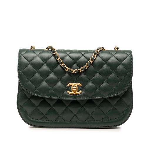 Chanel CC Quilted Lambskin Half Moon Flap Pre-Loved Crossbody Bag Dark Green