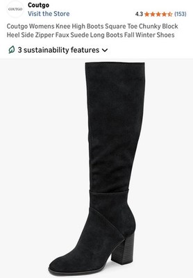 Coutgo Women s Knee High Boots Square Toe Faux Suade Long Boots Size 8