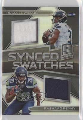 2018 Spectra Synced Swatches 15/99 Rashaad Penny Russell Wilson Rookie RC 8k4