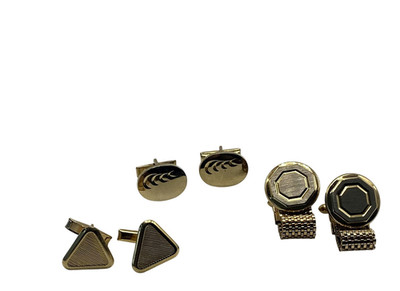 Mixed Brands Mens Vintage Cufflinks Lot 3 Pairs Gold Tone Engraved Dress Jewelry