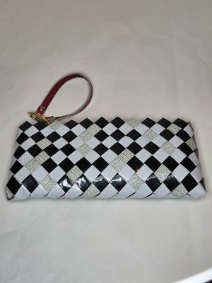 Nahui Ollin Black & White Candy Wrapper/Newspaper Zipper Closure Clutch Purse