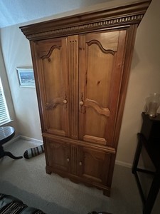 Medium Wood Brown Armoire Wardrobe Cabinet 4 Hinged Doors 1 Shelf 70x45x20