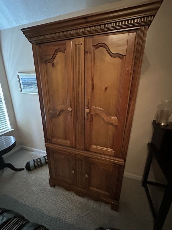 Medium Wood Brown Armoire Wardrobe Cabinet 4 Hinged Doors 1 Shelf 70x45x20
